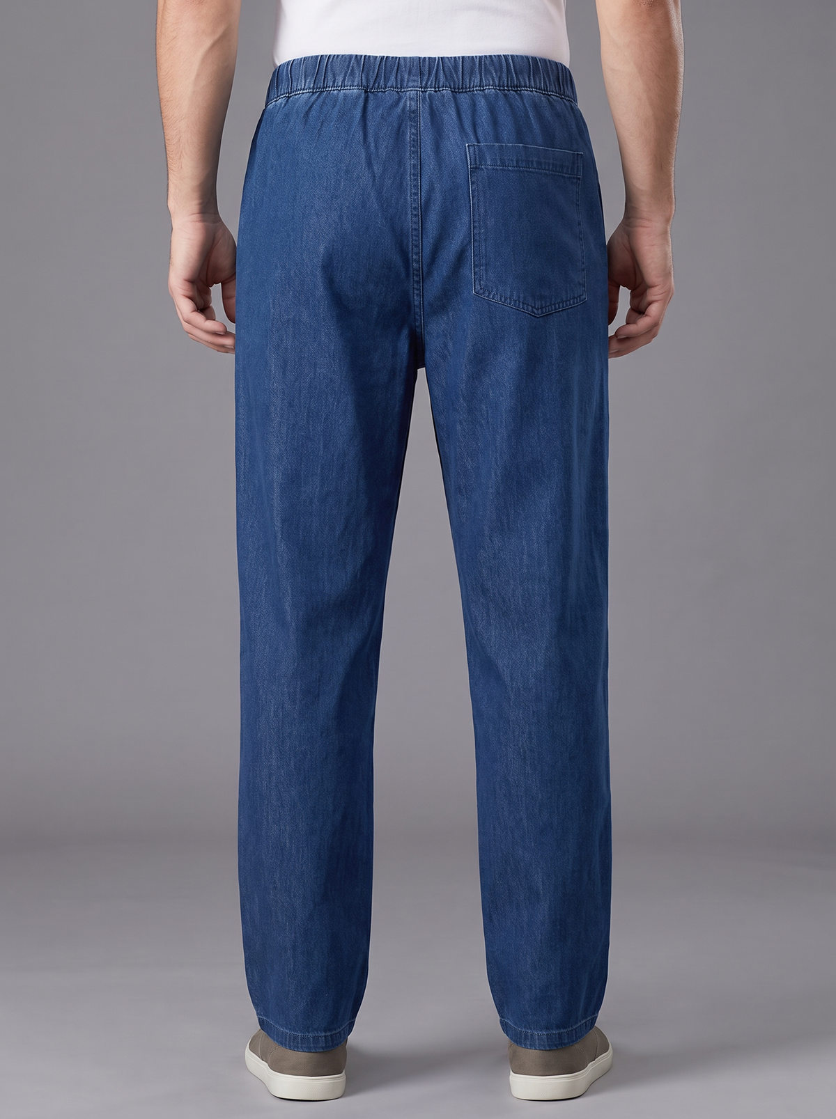 Men’s Relaxed Fit Elastic Waistband Denim Trousers – Dark Blue & Medium Blue