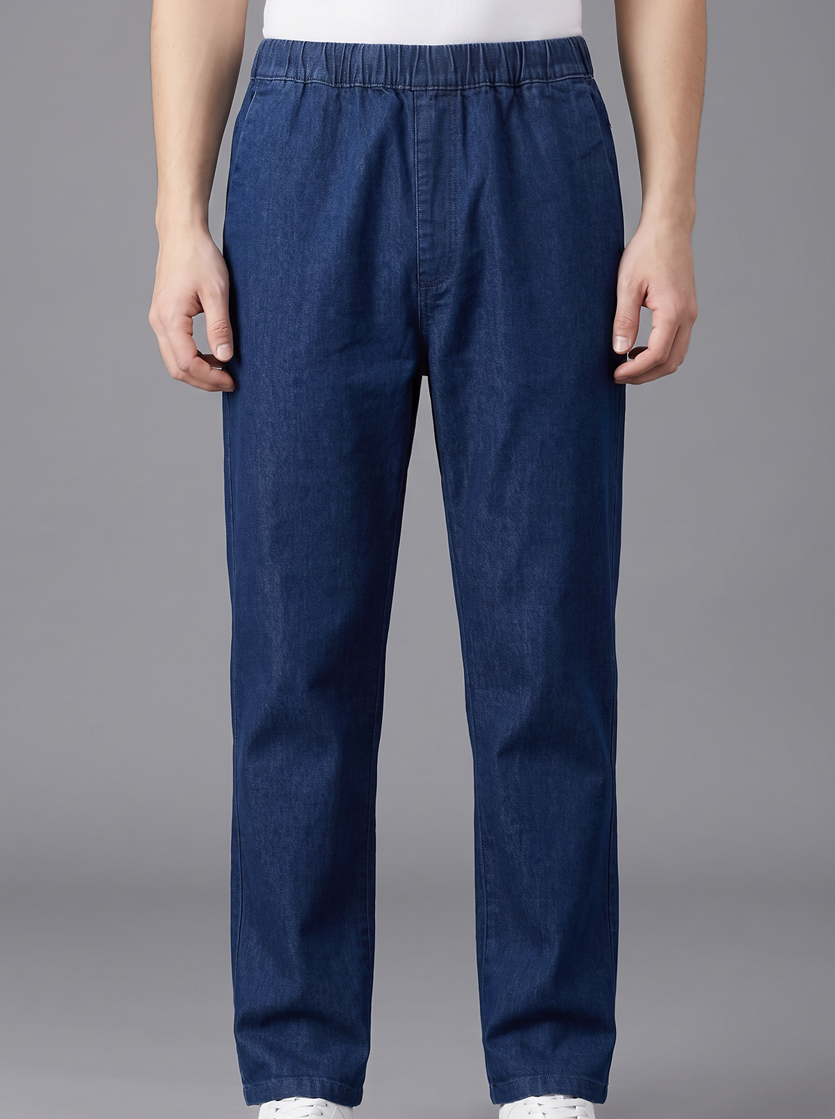 Men’s Relaxed Fit Elastic Waistband Denim Trousers – Dark Blue & Medium Blue