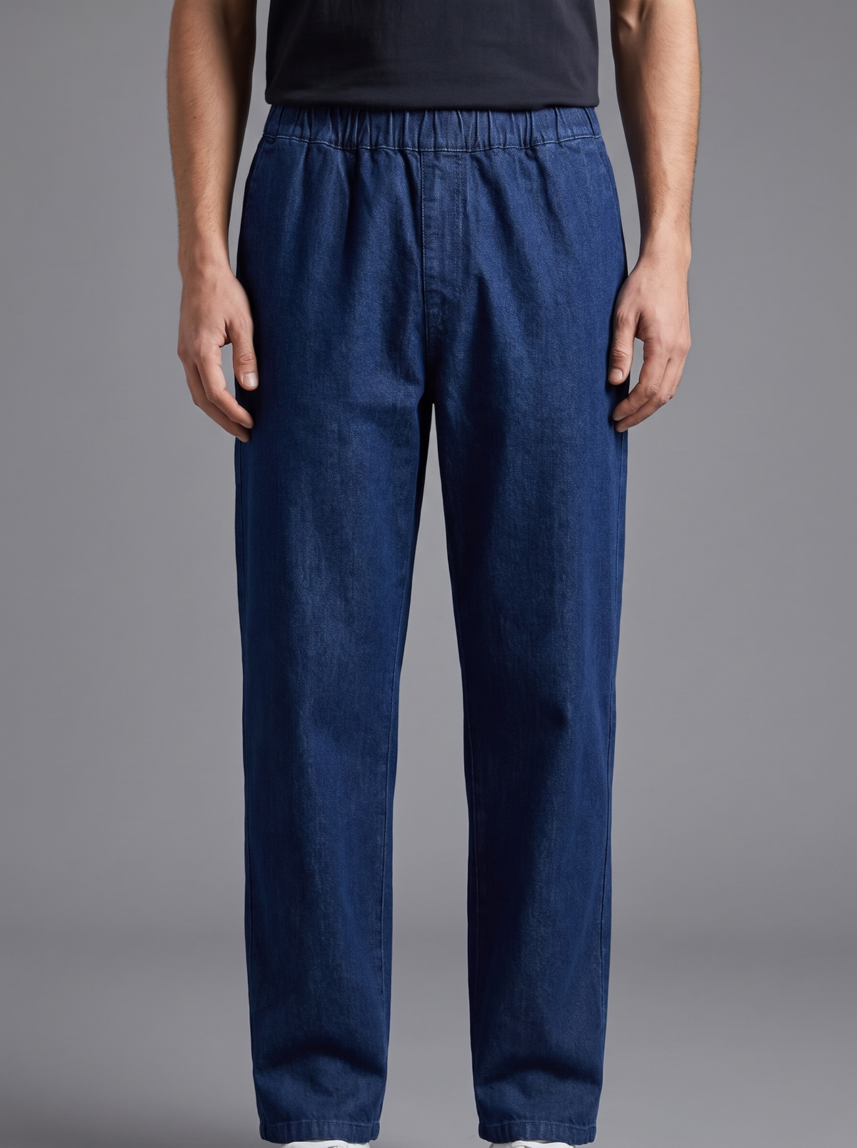 Men’s Relaxed Fit Elastic Waistband Denim Trousers – Dark Blue & Medium Blue