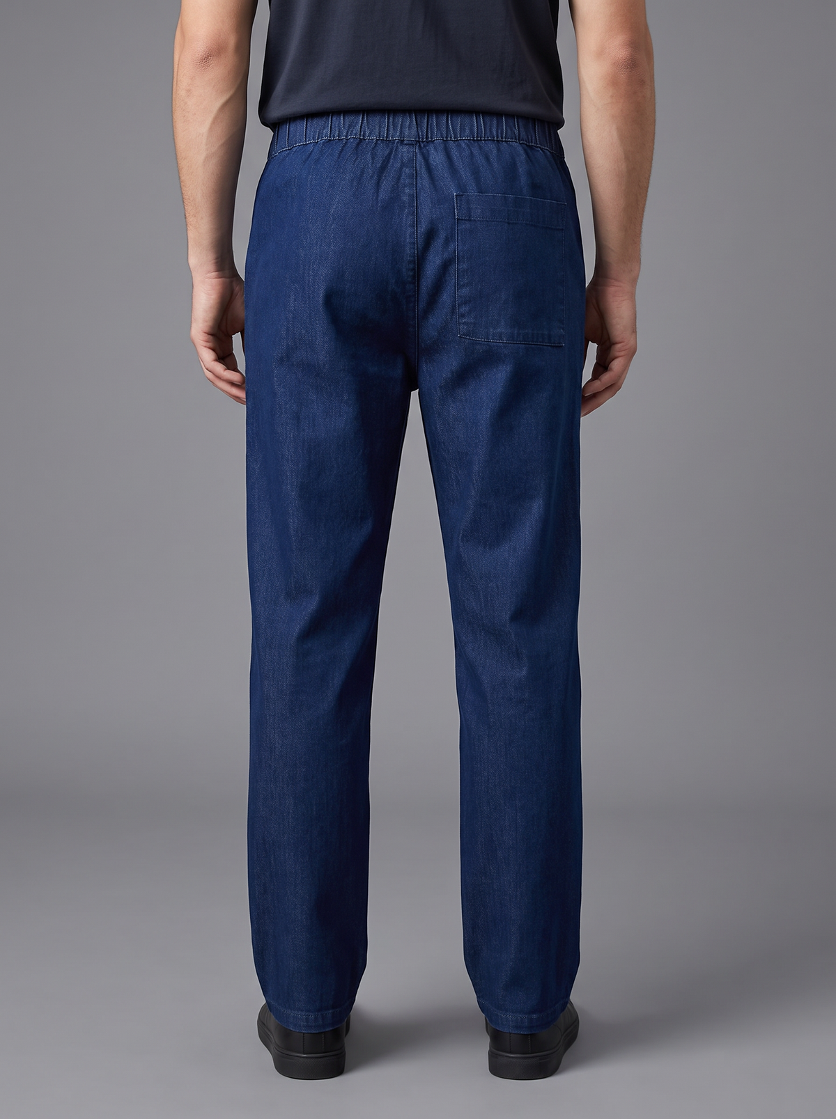 Men’s Relaxed Fit Elastic Waistband Denim Trousers – Dark Blue & Medium Blue