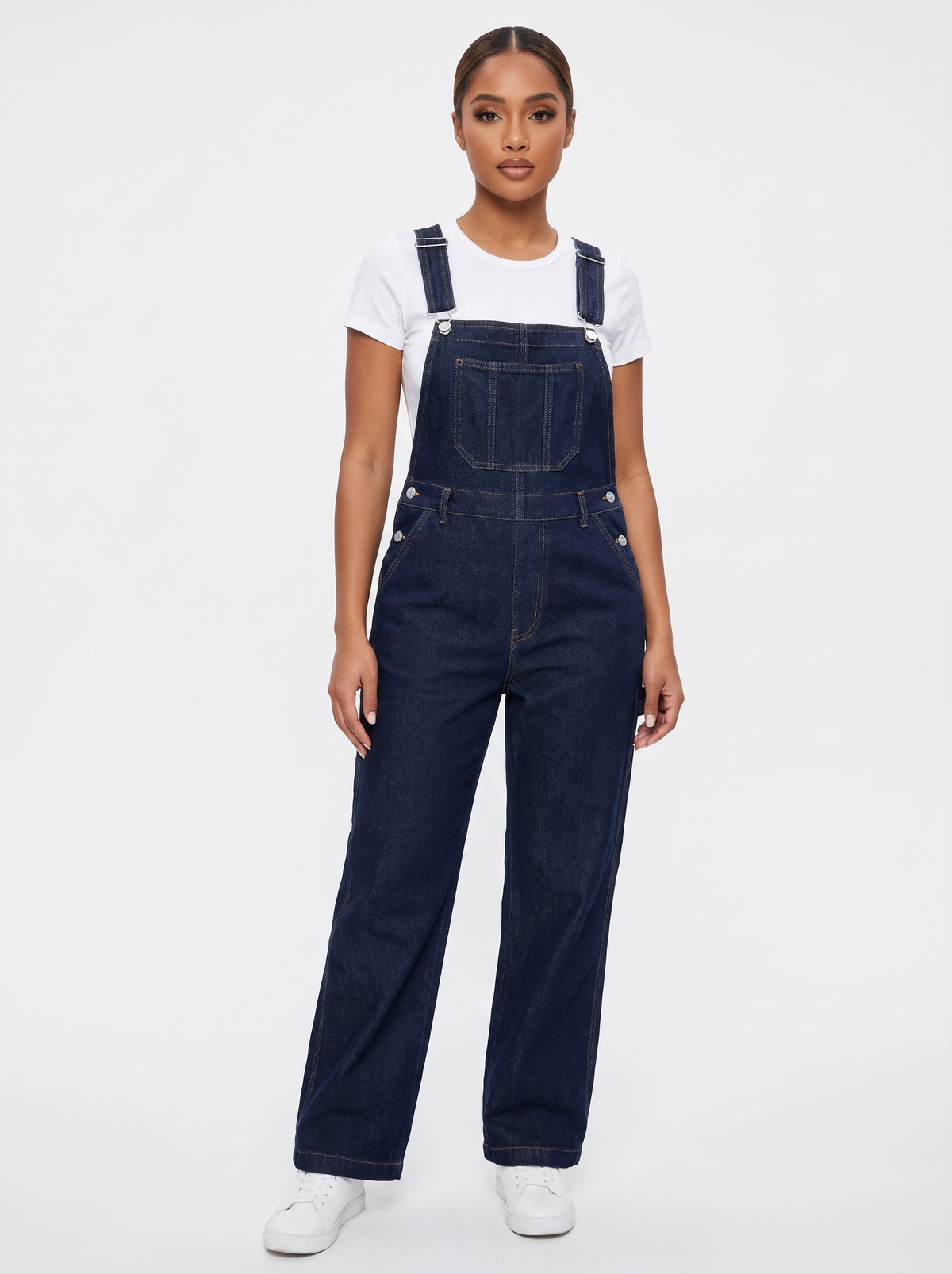 Women’s Classic Denim Dungarees – Adjustable Strap Relaxed Fit Overalls