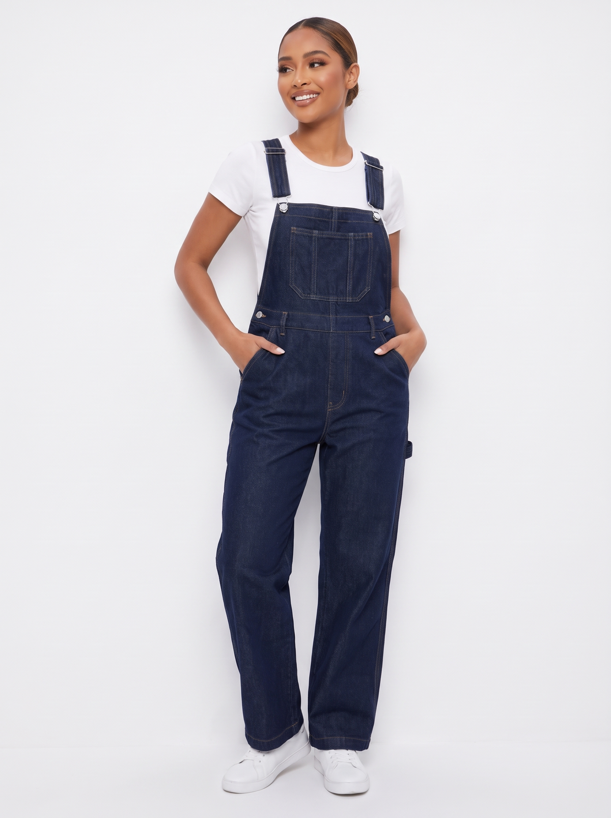 Women’s Classic Denim Dungarees – Adjustable Strap Relaxed Fit Overalls