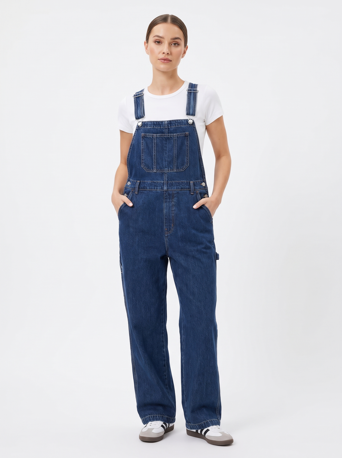 Women’s Classic Denim Dungarees – Adjustable Strap Relaxed Fit Overalls