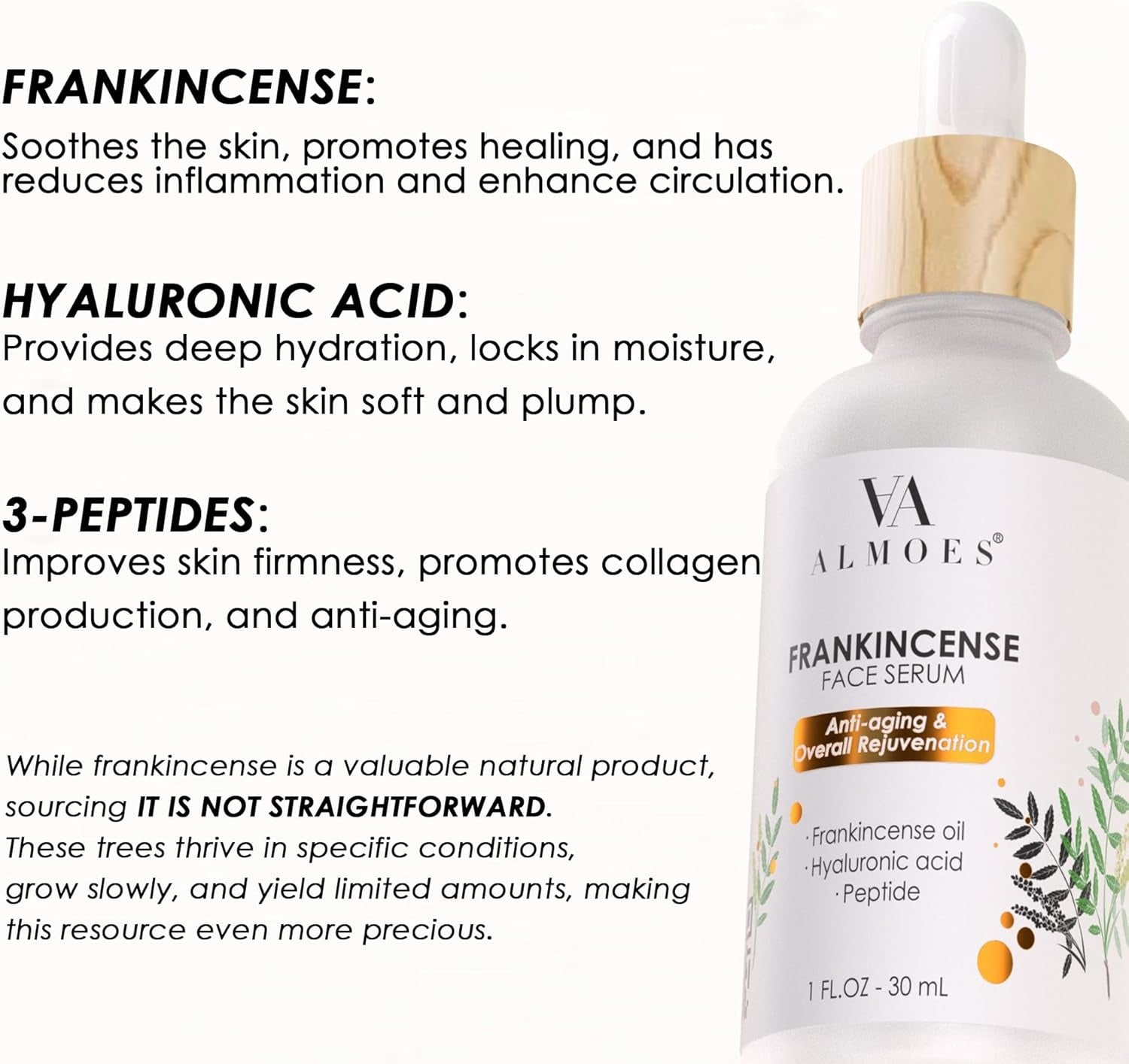 ALMOES Frankincense Facial Serums, PEPTIDES.30 ML.