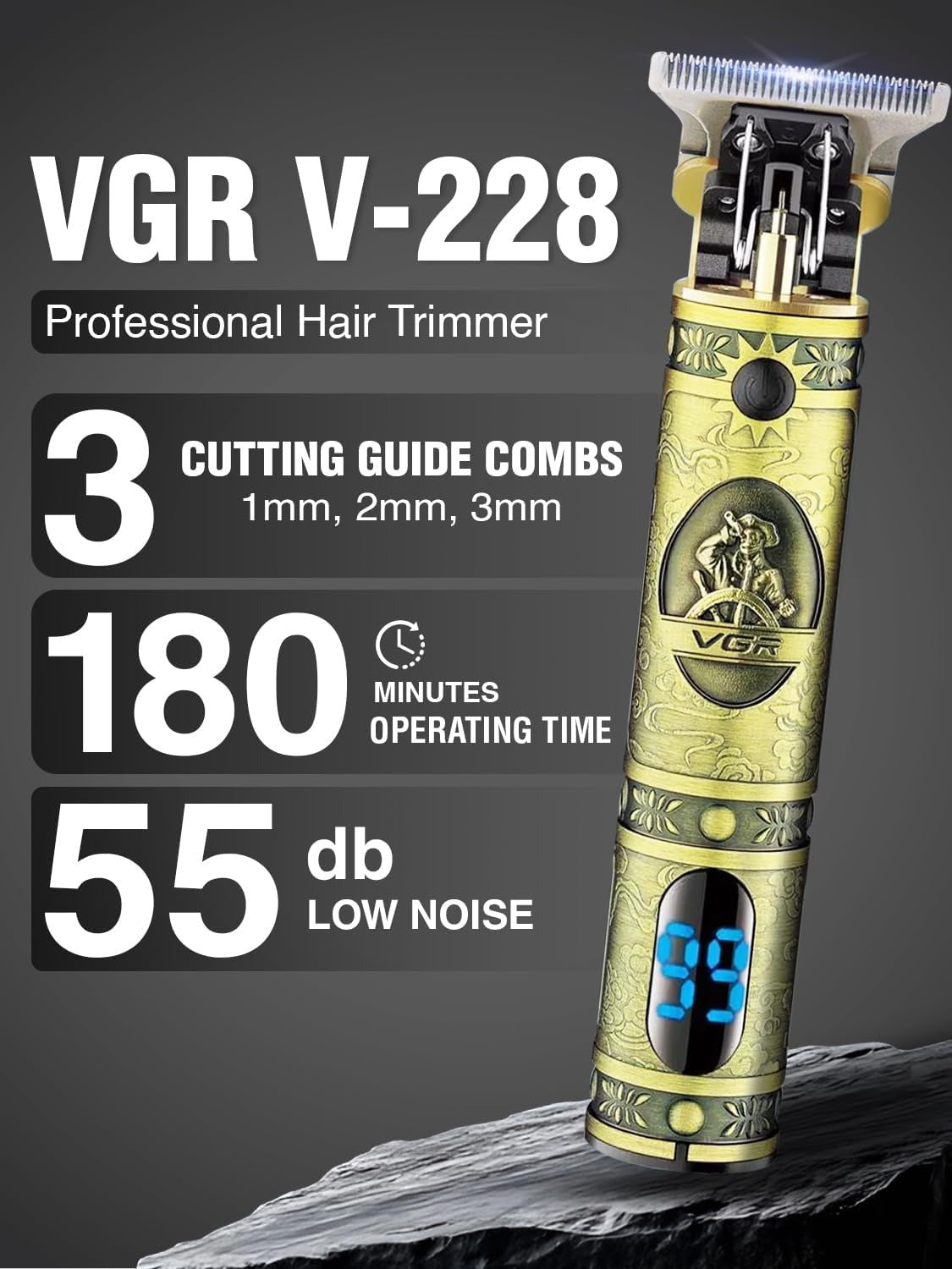 VGR V-228 Professional Hair Clipper with LED display.