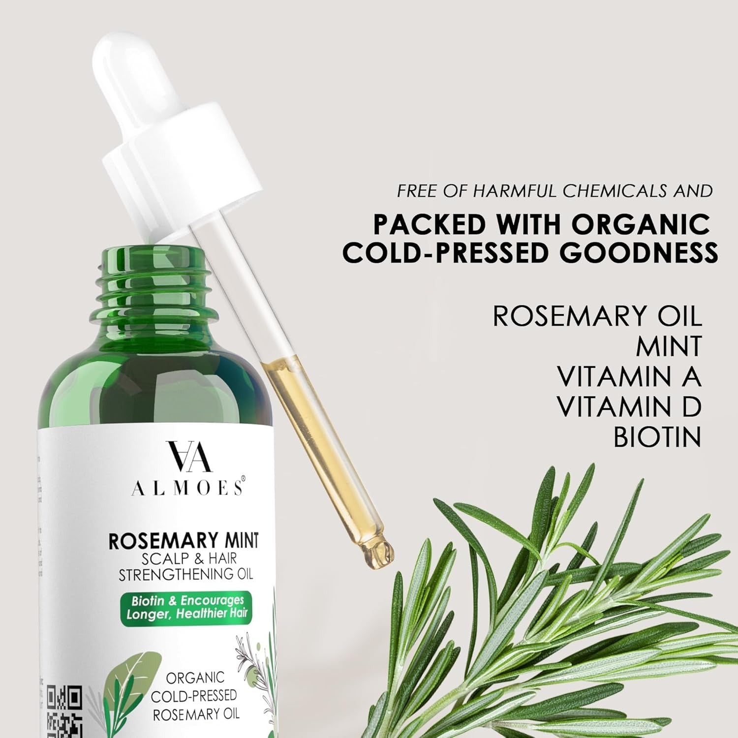 ALMOES ROSEMARY ORGANIC WITH MINT,BIOTIN, VIT E, A,D,Scalp & Hair Strengthening Oil.