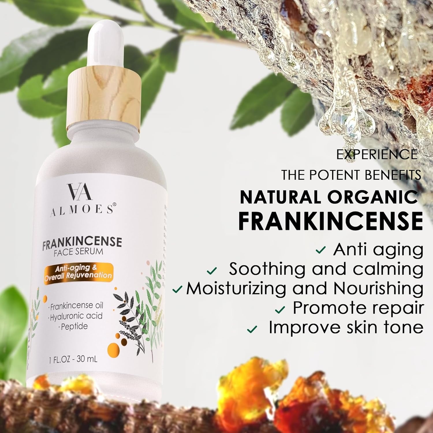ALMOES Frankincense Facial Serums, PEPTIDES.30 ML.