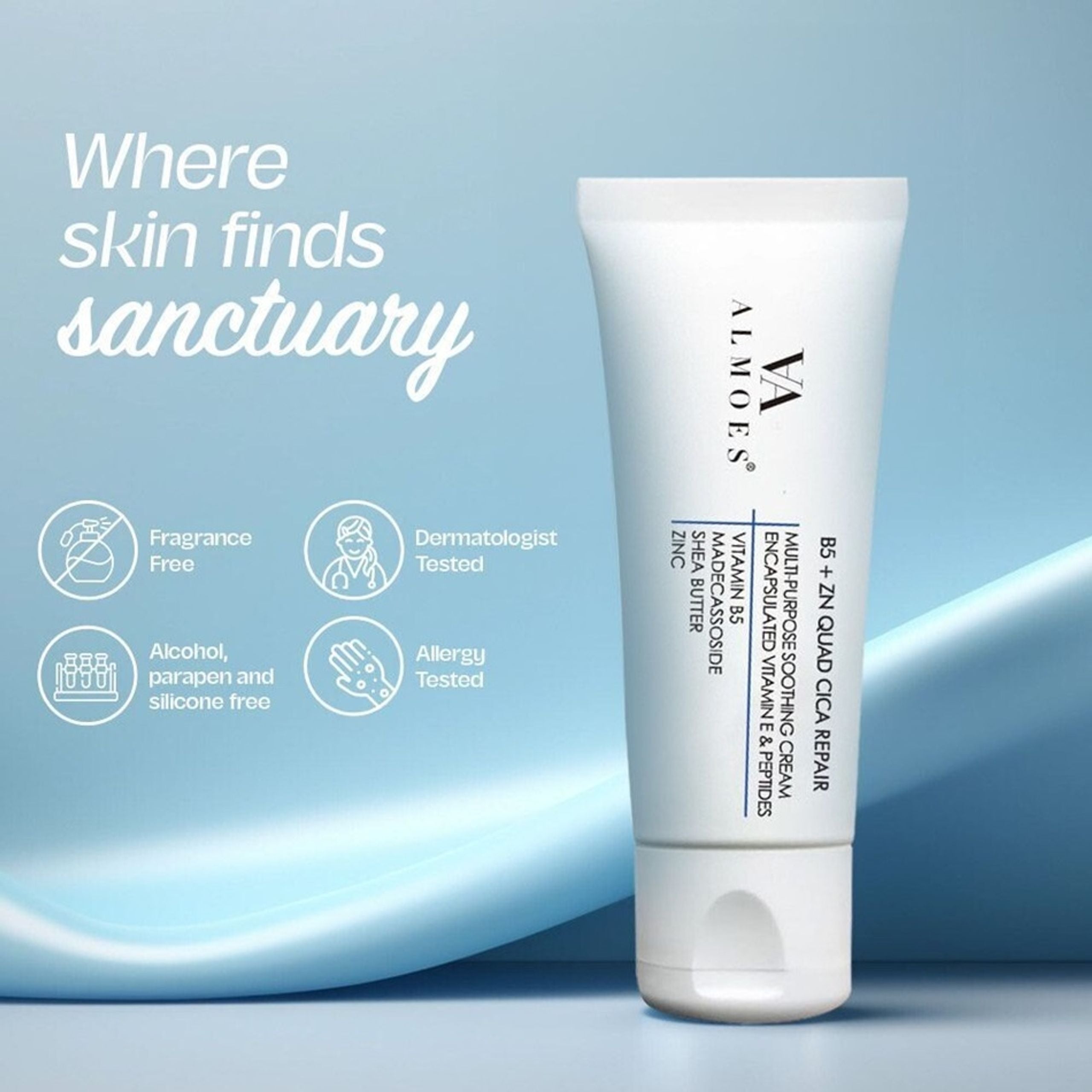 Almoes - B5 And ZN Quad Cica Repair Cream - 50g.