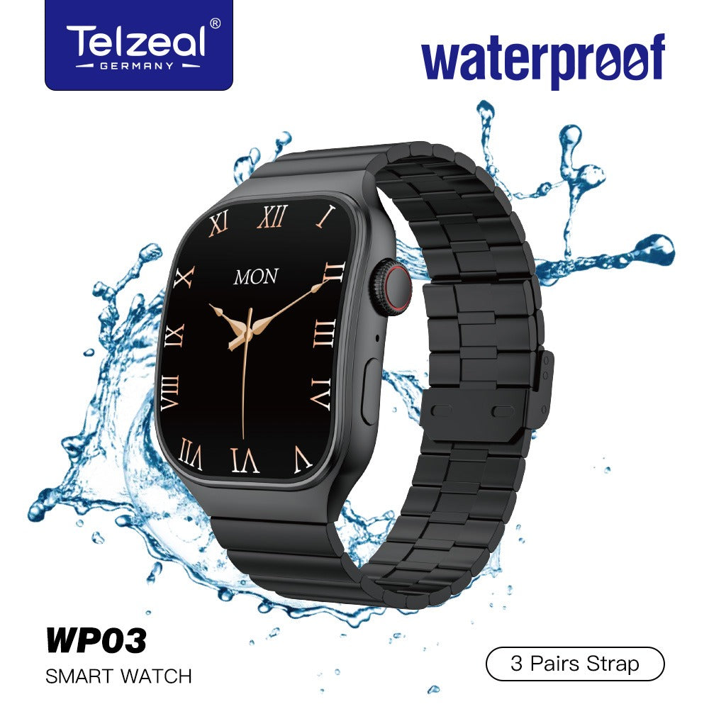 Telzeal WP03 Smart Watch – Waterproof, Curved Display with 3 Interchangeable Straps.