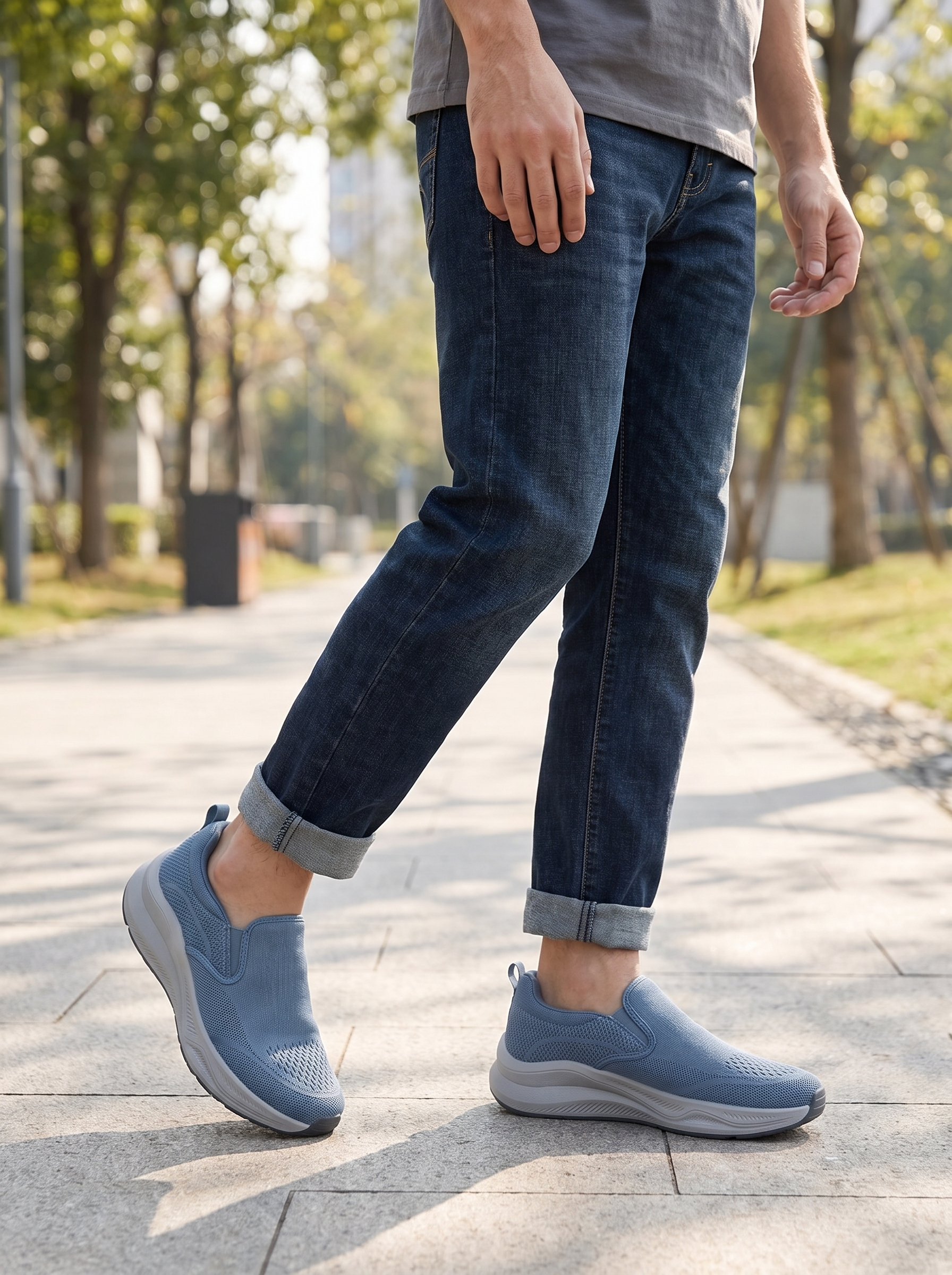 Men's Slip-On Knit Walking Shoes – Breathable Laceless Casual Sneakers