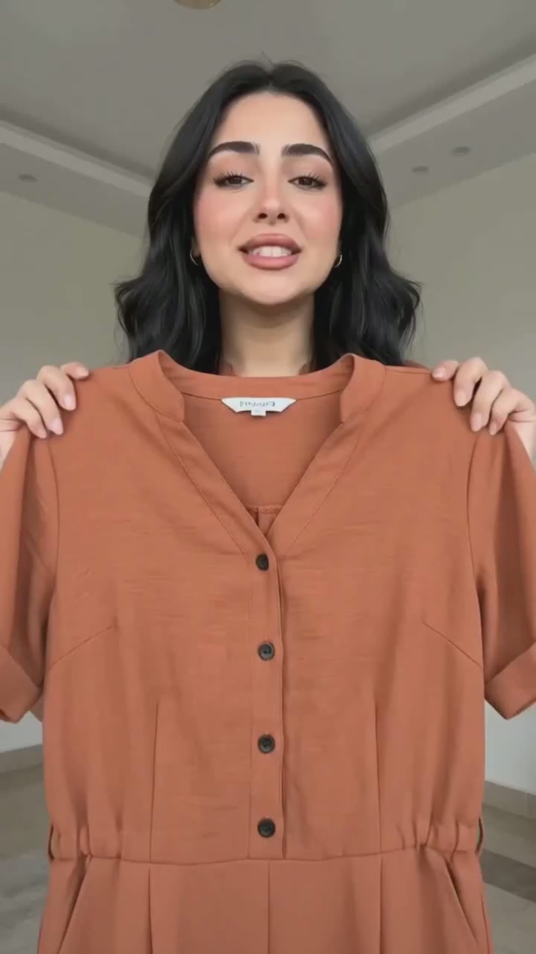 Women's Modest Shirt & Belted Wide Leg Set – Casual Short Sleeve One-Piece Outfit