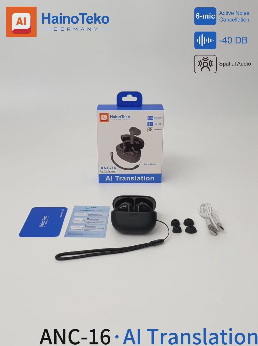 Haino Teko ANC-16 AI Translation True Wireless Earphones with -40dB ANC & Spatial Audio