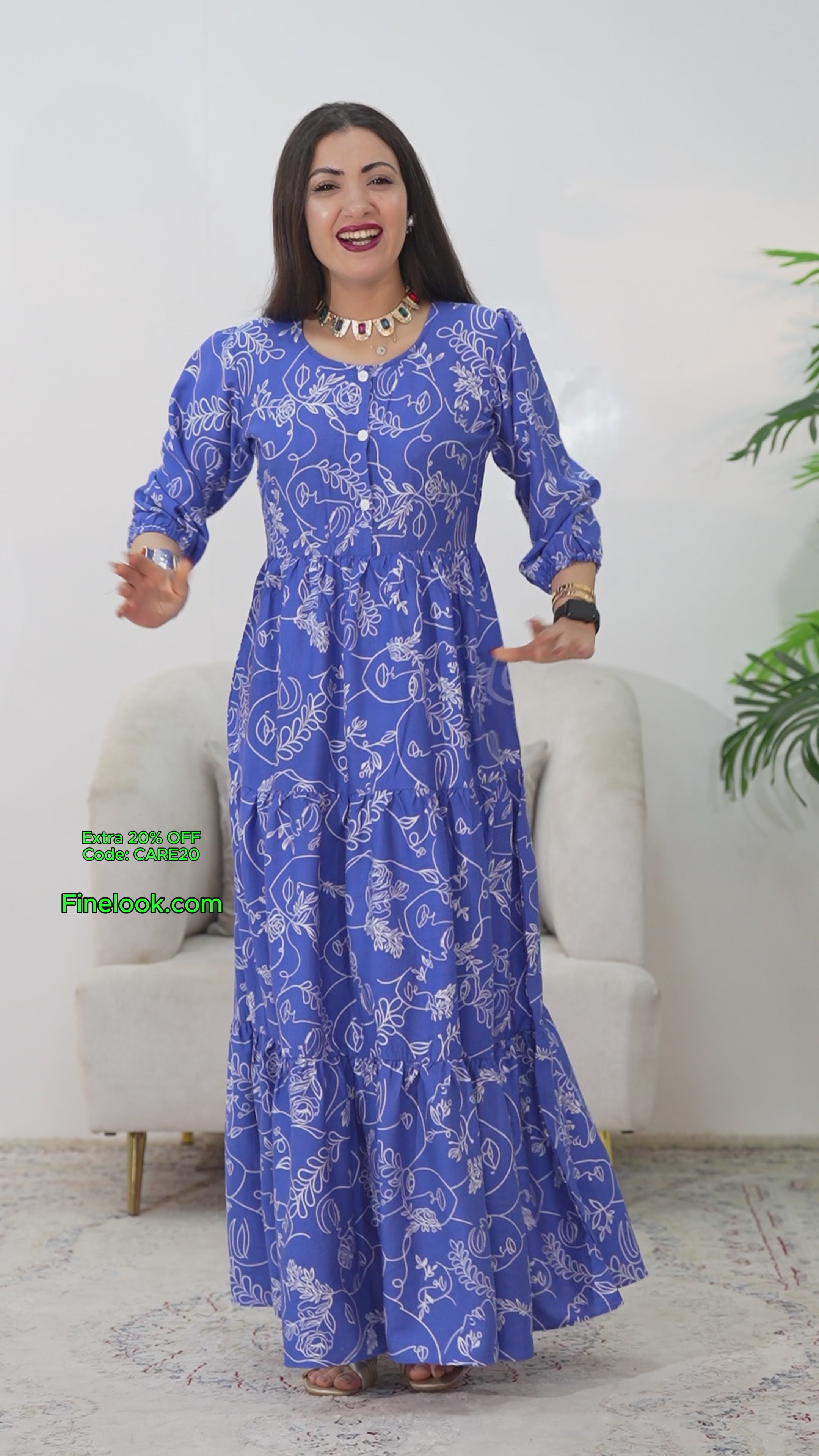 Elegant Printed Maxi Dress for Women – Stylish Pink & White Long Dress KSA