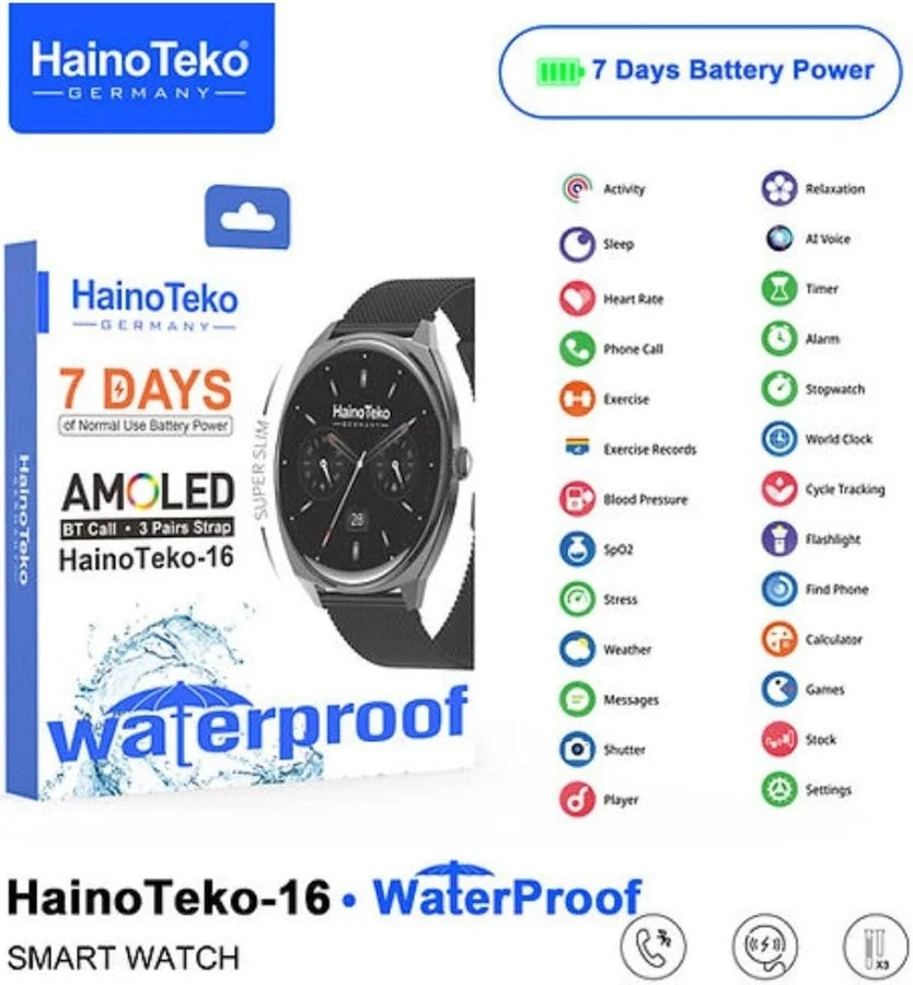 Haino teko 16 Ultra-Slim Waterproof Smartwatch with Full AMOLED Display