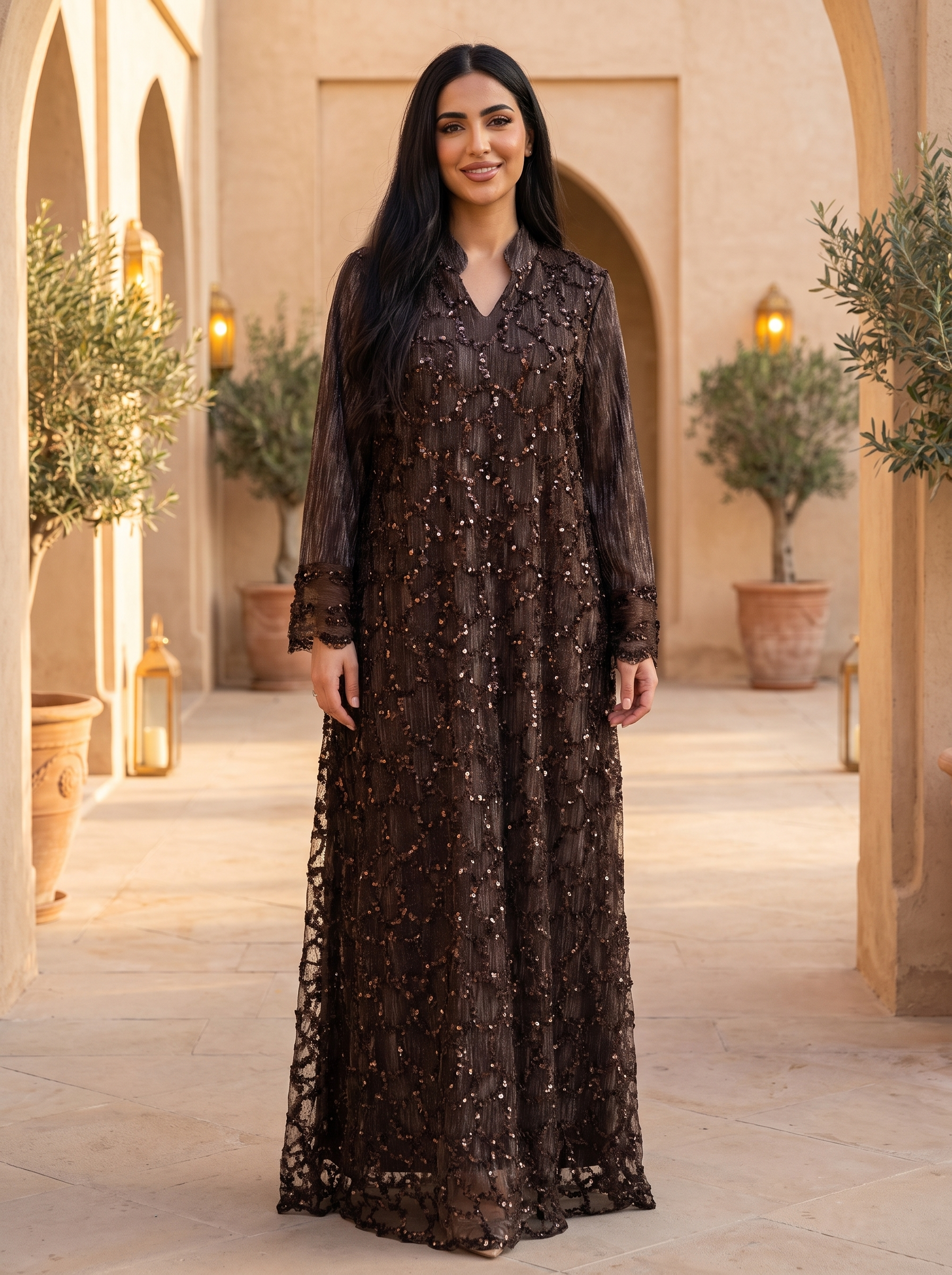 Luxury Sequin Embellished Maxi Kaftan Dress for Women – Elegant Modest Evening Gown